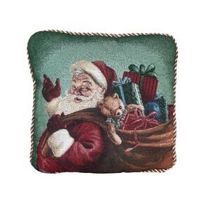 Vintage Santa Claus With Sack of Toys Tapestry Braided Pillow Holiday Decor